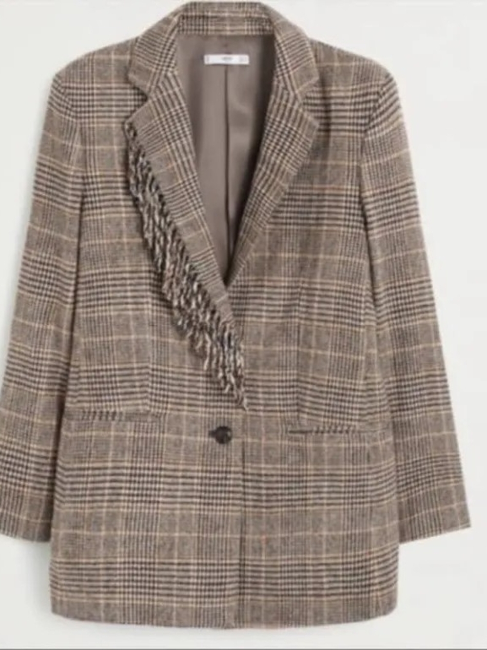 Mango Fringed Wool Plaid Blazer - Picture 5 of 9